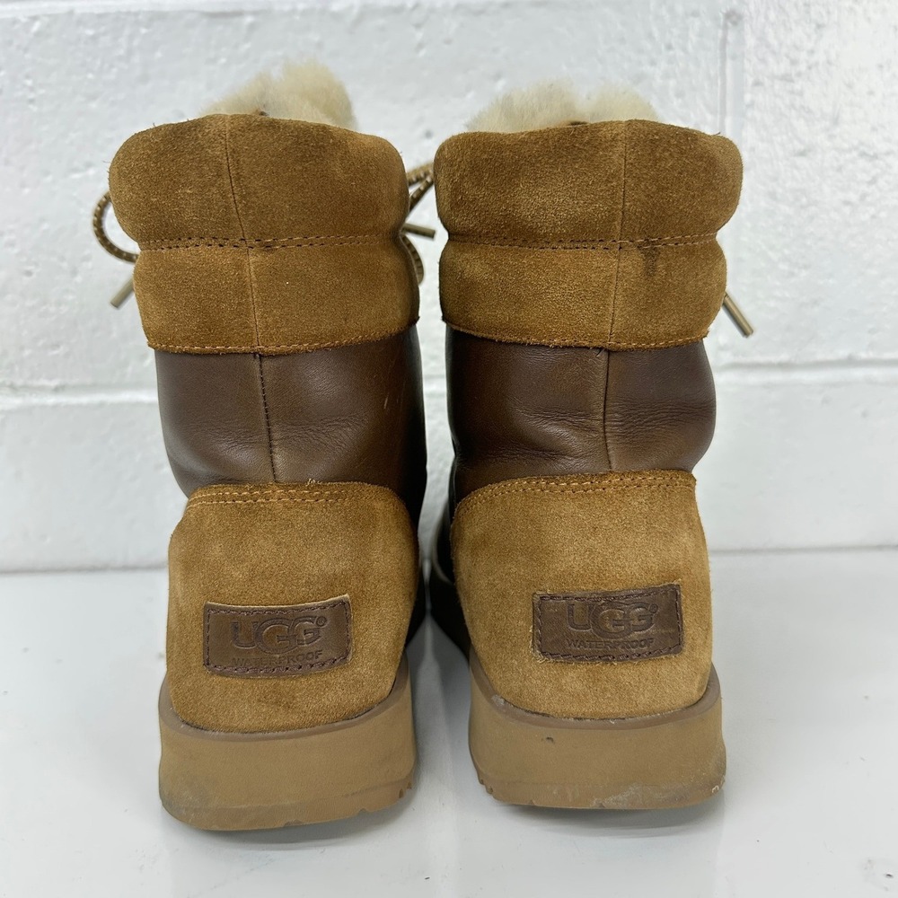 UGG Viki Waterproof Boot Brown Leather Sheepskin / Womens Size 9 - Picture 5 of 8